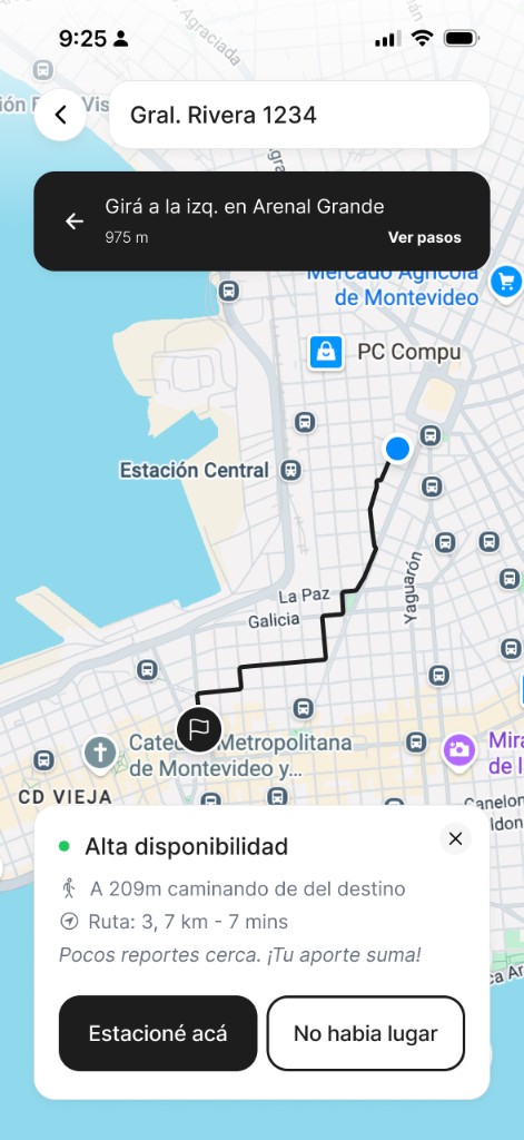 Navigation — parking availability at destination