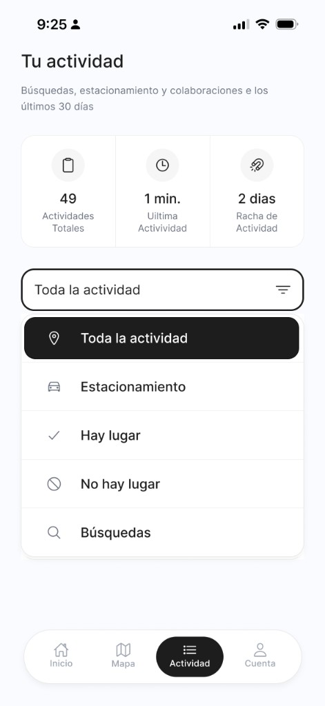 Activity — filter by type